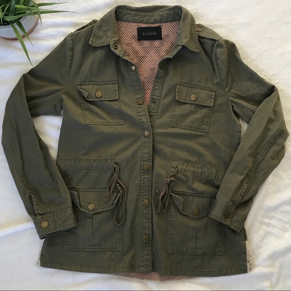 Blu Pepper Utility Jacket Green w/ Aztec Print - Picture 1 of 8